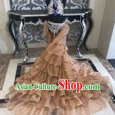 Top Grade Children Stage Performance Costume Catwalks Modern Dance Bikini Dress and Headwear for Kids