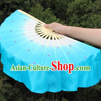 Top Grade Chinese Folk Dance Folding Fans Dance Fans Yangko Blue Silk Fans for Women
