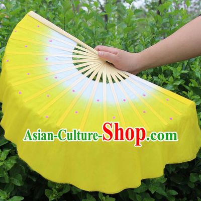Top Grade Chinese Folk Dance Folding Fans Dance Fans Yangko Yellow Silk Fans for Women