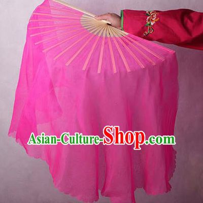 Chinese Handmade Folk Dance Rosy Ribbon Folding Fans Yangko Dance Classical Fans for Women