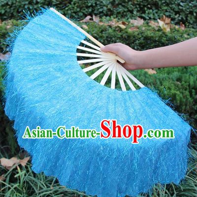 Chinese Handmade Folk Dance Blue Folding Fans Yangko Dance Classical Dance Fans for Women