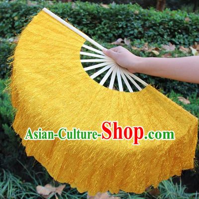 Chinese Handmade Folk Dance Yellow Folding Fans Yangko Dance Classical Dance Fans for Women
