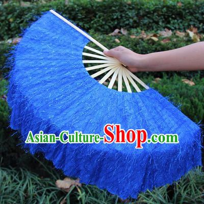 Chinese Handmade Folk Dance Royalblue Folding Fans Yangko Dance Classical Dance Fans for Women