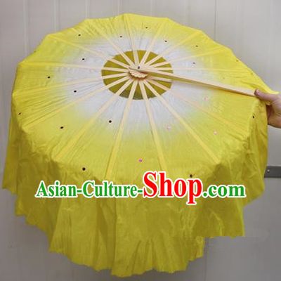Chinese Handmade Folk Dance Yellow Lotus Leaf Folding Fans Yangko Dance Classical Dance Fans for Women
