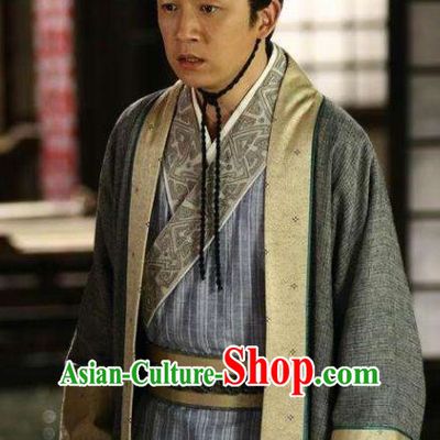 Ancient Chinese Han Dynasty Official Scholar Jiao Zhongqing Replica Costume for Men
