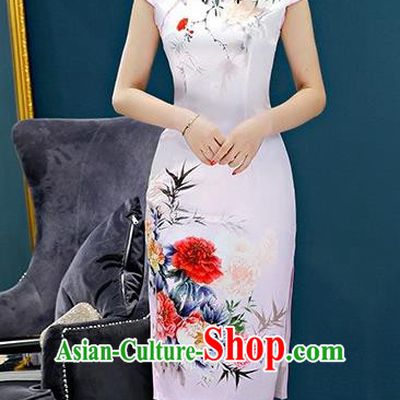 Chinese Traditional Elegant Retro Cheongsam National Costume Printing Peony Qipao Dress for Women
