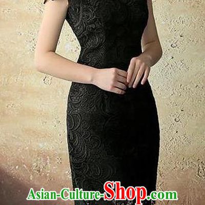 Chinese Traditional Elegant Retro Black Lace Cheongsam National Costume Qipao Dress for Women