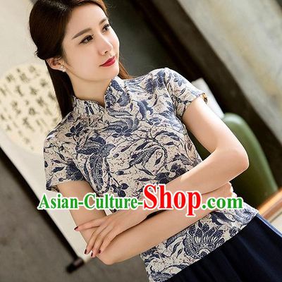Chinese Traditional Elegant Cheongsam Blouse National Costume Tang Suit Qipao Short Shirts for Women