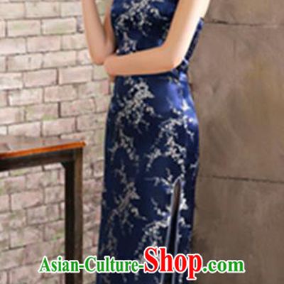 Top Grade Chinese National Costume Elegant Plum Blossom Brocade Cheongsam Tang Suit Navy Qipao Dress for Women