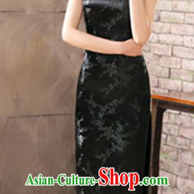 Top Grade Chinese National Costume Elegant Plum Blossom Brocade Cheongsam Tang Suit Black Qipao Dress for Women