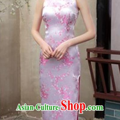 Top Grade Chinese National Costume Elegant Plum Blossom Brocade Cheongsam Tang Suit Pink Qipao Dress for Women