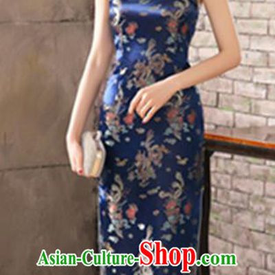 Top Grade Chinese National Costume Elegant Phoenix Brocade Cheongsam Tang Suit Royalblue Qipao Dress for Women