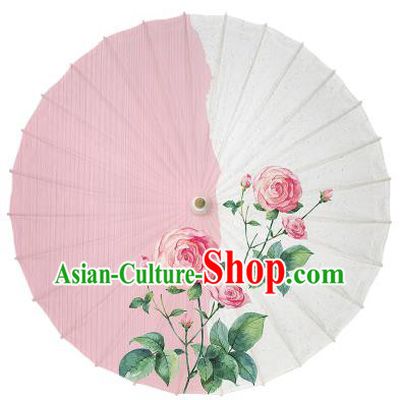 Chinese Handmade Paper Umbrella Folk Dance Painting Rose Oil-paper Umbrella Yangko Umbrella
