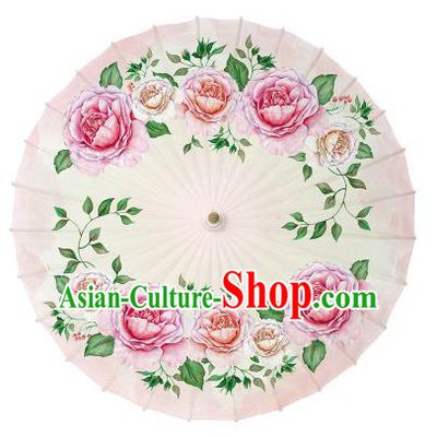 Chinese Handmade Paper Umbrella Folk Dance Hand Printing Flowers Oil-paper Umbrella Yangko Umbrella
