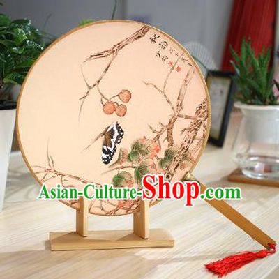 Chinese Traditional Round Fans Handmade Painting Butterfly Circular Fan China Ancient Palace Fans