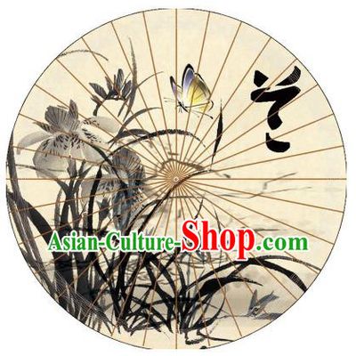 Chinese Traditional Paper Umbrella Folk Dance Ink Painting Orchid Oil-paper Umbrella Handmade Umbrella