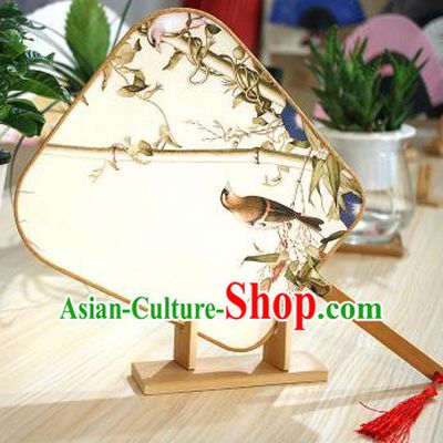 Chinese Traditional Printing Bamboo Birds Fans Handmade Square Fan China Ancient Palace Dance Fans