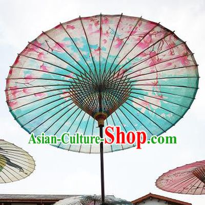 Chinese Traditional Artware Paper Umbrella Folk Dance Painting Peach Blossom Green Oil-paper Umbrella Handmade Umbrella