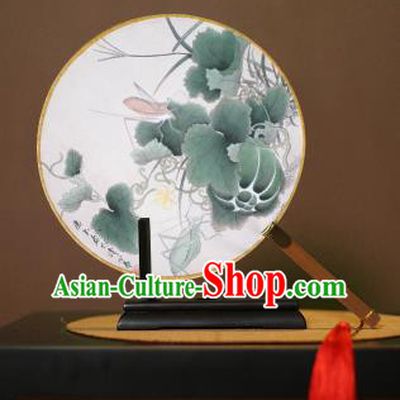 Chinese Traditional Circular Fans Handmade Printing Lotus Leaf Round Fan China Ancient Palace Dance Fans