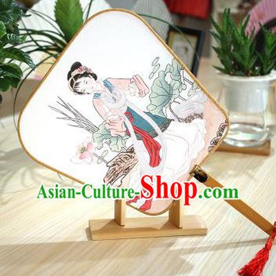 Chinese Traditional Printing Servant Girl Fans Handmade Square Fan China Ancient Palace Dance Fans