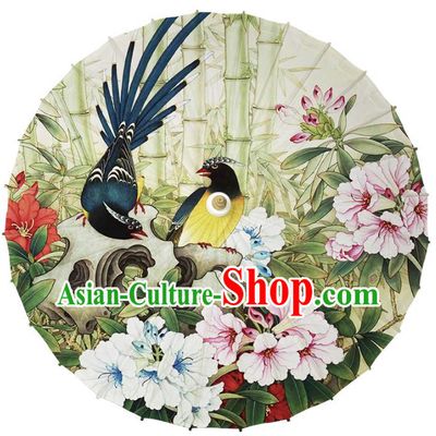 Chinese Traditional Artware Paper Umbrella Classical Dance Umbrella Printing Flowers Birds Oil-paper Umbrella Handmade Umbrella