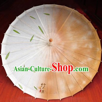 Chinese Traditional Artware Paper Umbrella Printing Bamboo Leaf Orange Oil-paper Umbrella Handmade Umbrella
