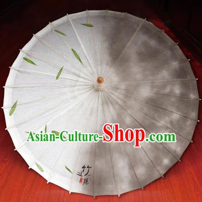 Chinese Traditional Artware Paper Umbrella Printing Bamboo Leaf Grey Oil-paper Umbrella Handmade Umbrella