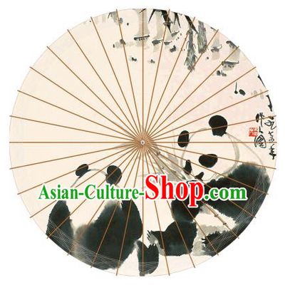 Chinese Traditional Artware Paper Umbrellas Chinese Ink Painting Double Pandas Oil-paper Umbrella Handmade Umbrella