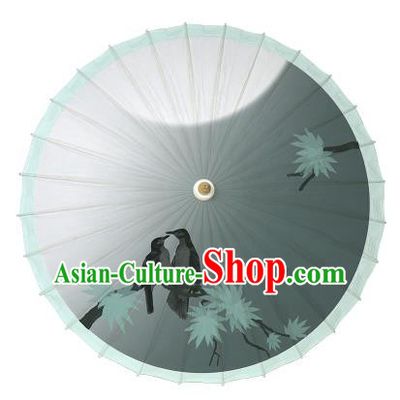 Chinese Traditional Artware Paper Umbrellas Printing Birds Green Oil-paper Umbrella Handmade Umbrella
