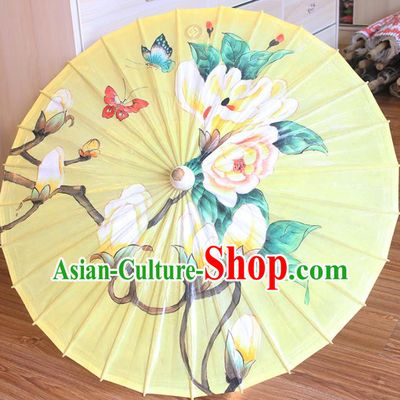 Chinese Traditional Artware Dance Umbrella Printing Mangnolia Yellow Paper Umbrellas Oil-paper Umbrella Handmade Umbrella