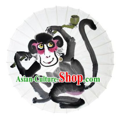 Chinese Traditional Artware Dance Umbrella Ink Painting Monkey Paper Umbrellas Oil-paper Umbrella Handmade Umbrella