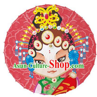 Chinese Traditional Artware Red Paper Umbrellas Printing Beijing Opera Diva Oil-paper Umbrella Handmade Umbrella