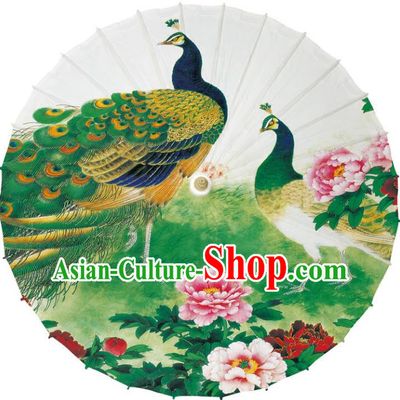 Chinese Traditional Artware Dance Umbrella Printing Peacock Peony Paper Umbrellas Oil-paper Umbrella Handmade Umbrella