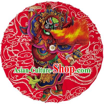 Chinese Traditional Artware Dance Umbrella Printing God of Door Paper Umbrellas Oil-paper Umbrella Handmade Umbrella