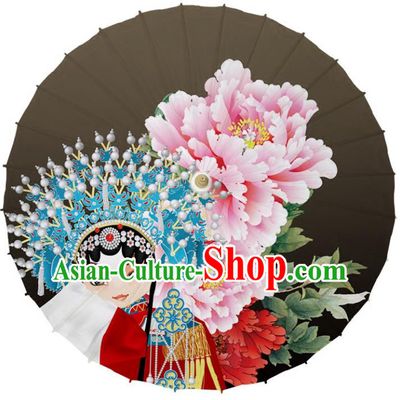 Chinese Traditional Artware Dance Umbrella Printing Peony Grey Paper Umbrellas Oil-paper Umbrella Handmade Umbrella