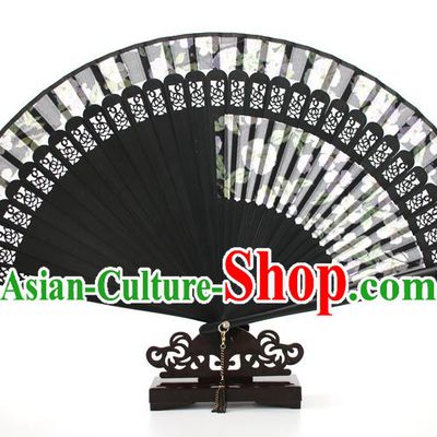 Chinese Traditional Artware Handmade Printing Folding Fans Black Silk Fans Accordion