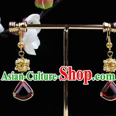 Chinese Handmade Classical Accessories Red Crystal Earrings Hanfu Eardrop for Women