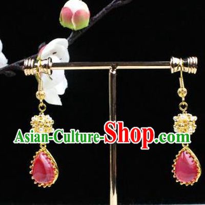 Chinese Handmade Classical Accessories Pink Crystal Earrings Hanfu Eardrop for Women