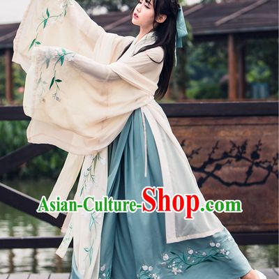 Chinese Classical Dance Water Sleeve Wide Sleeve Hanfu Dress Clothing Complete Set for Women