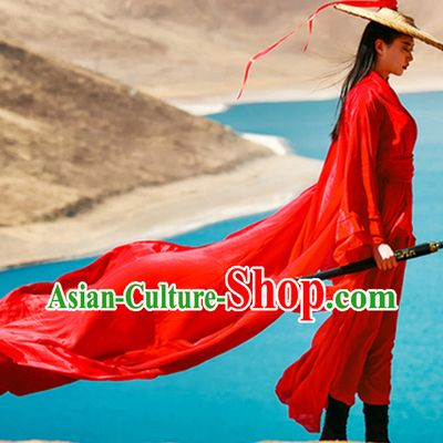 Ancient Chinese Hanzhuang Theater and Reenactment Costumes Hanfu and Bamboo Hat Complete Set for Women or Men