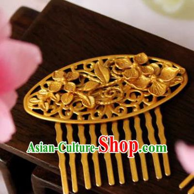 Chinese Handmade Classical Hair Accessories Golden Hair Comb Hairpin Hair Sticks Hanfu Hairpins for Women