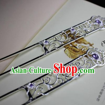 Chinese Handmade Classical Hair Accessories Hairpin Purple Crystal Hair Stick Hanfu Hairpins for Women