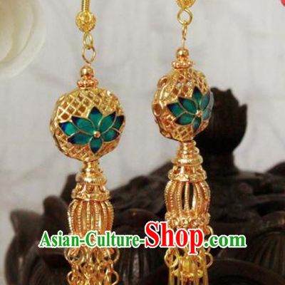 Chinese Handmade Classical Accessories Blueing Lotus Earrings Hanfu Eardrop for Women