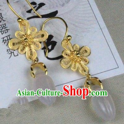 Chinese Handmade Classical Accessories Golden Flowers Earrings Hanfu Eardrop for Women