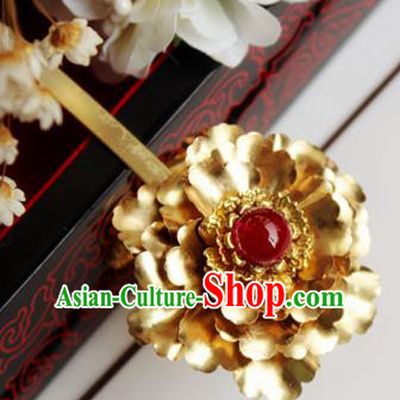 Chinese Handmade Classical Hair Accessories Wedding Hairpins Hanfu Golden Flower Hair Stick for Women