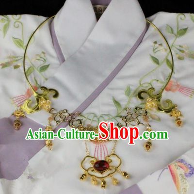 Chinese Handmade Classical Wedding Accessories Princess Golden Necklace Hanfu Necklet for Women
