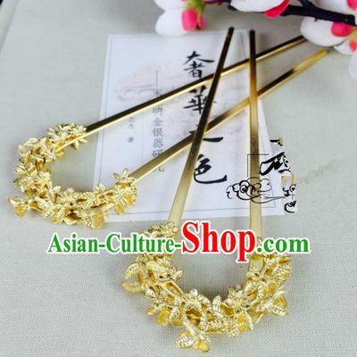 Chinese Handmade Classical Hair Accessories Wedding Hair Stick Golden Hairpins for Women