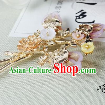 Chinese Handmade Classical Hair Accessories Wedding Shell Flowers Hair Stick Pink Hairpins for Women