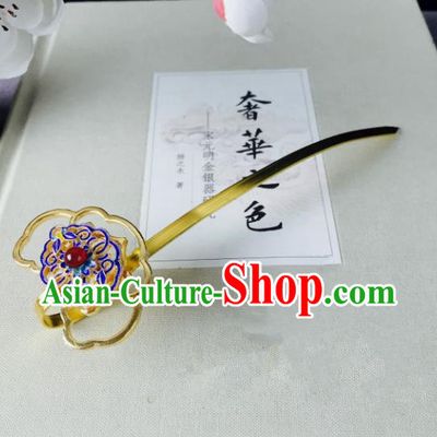 Chinese Handmade Classical Hair Accessories Golden Hairpins Blueing Hair Stick for Women