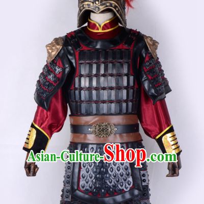 Ancient Chinese Folk Legend Character Hua Mulan Armor Costume and Helmet Complete Set